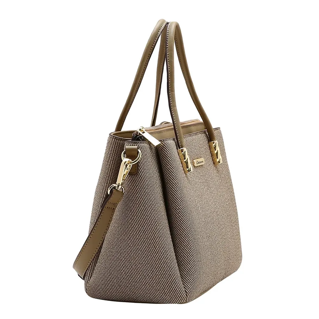 Bolsa Chenson Clássico Chic bege vista lateral mostrando alças duplas e alça removível